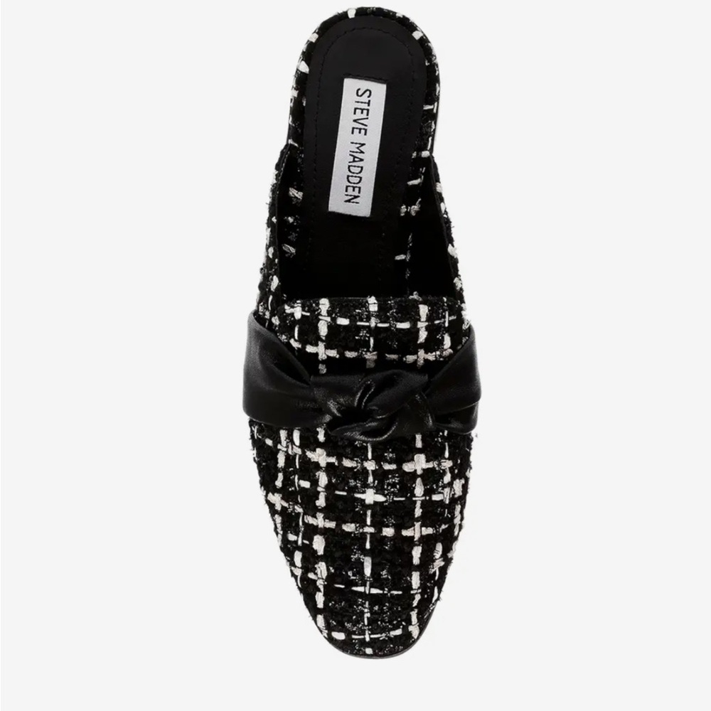 Steve Madden Women's Black and White Tweed “Chart” Slip-On Mule Shoes - Picture 2 of 7